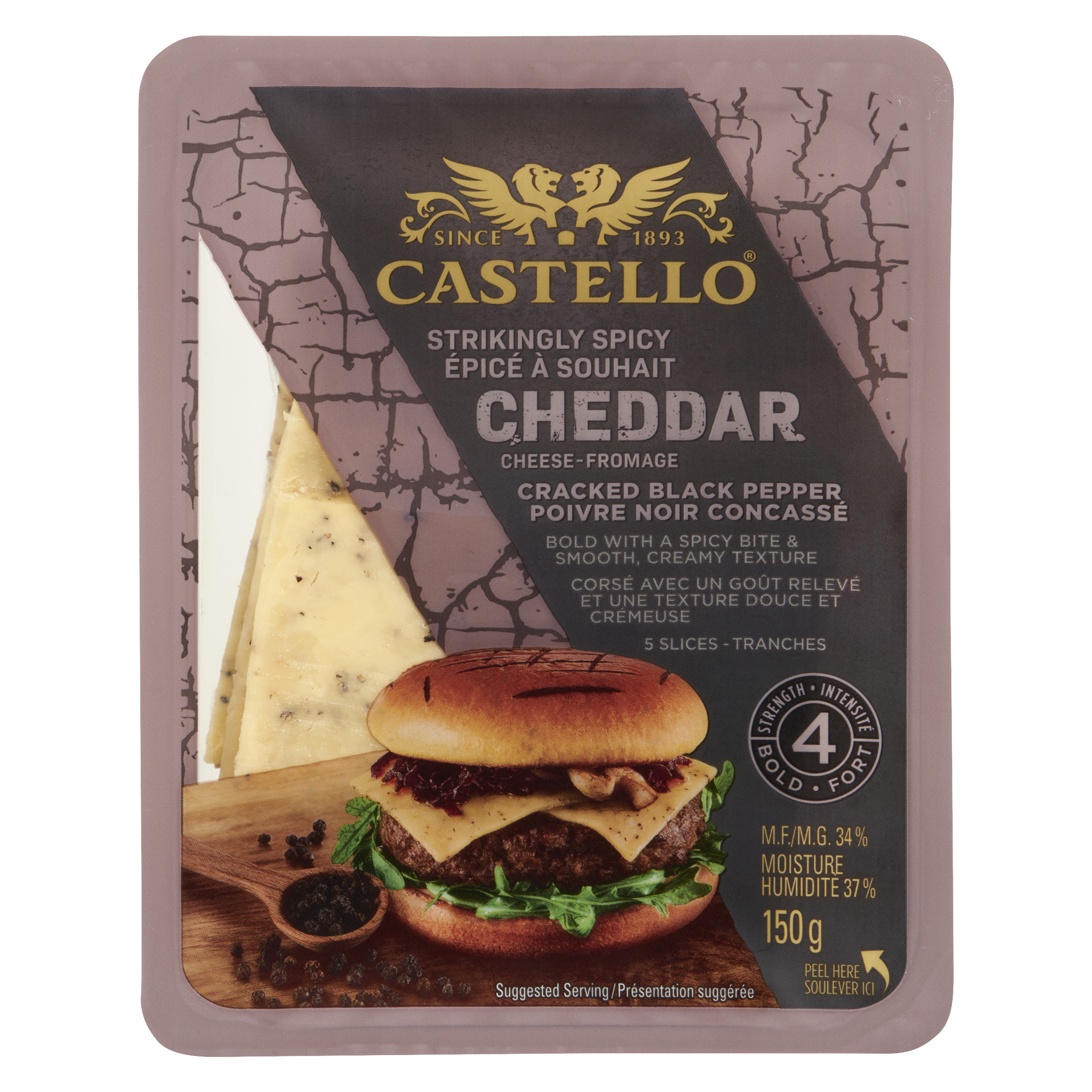 Fromage cheddar au poivre noir en tranches 150g