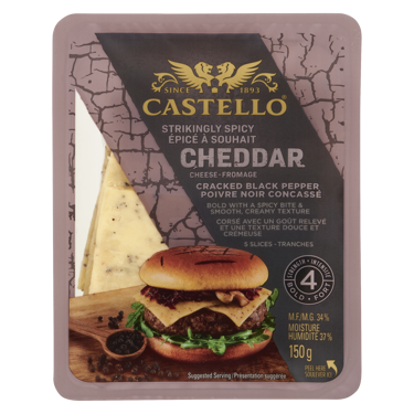 Fromage cheddar au poivre noir en tranches 150g