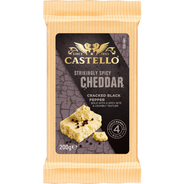 Castello Cheddar sort peber 48+ 200 g