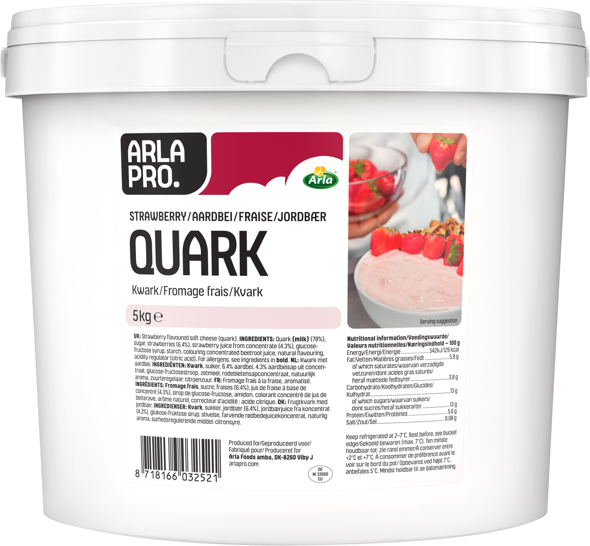 Halfvolle Kwark Aardbei 5 Kg