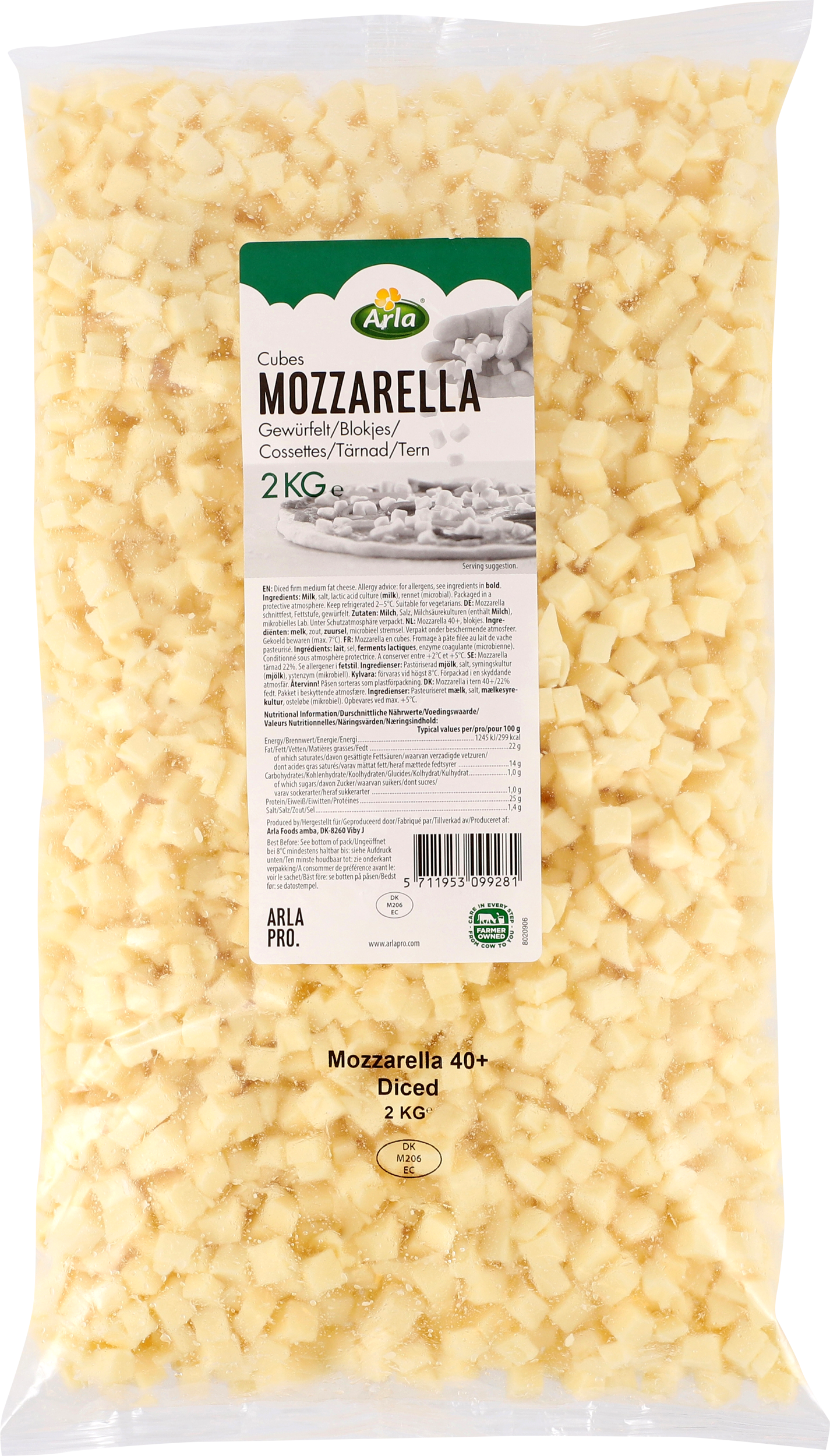 Mozzarella cubes 10x10mm 2kg
