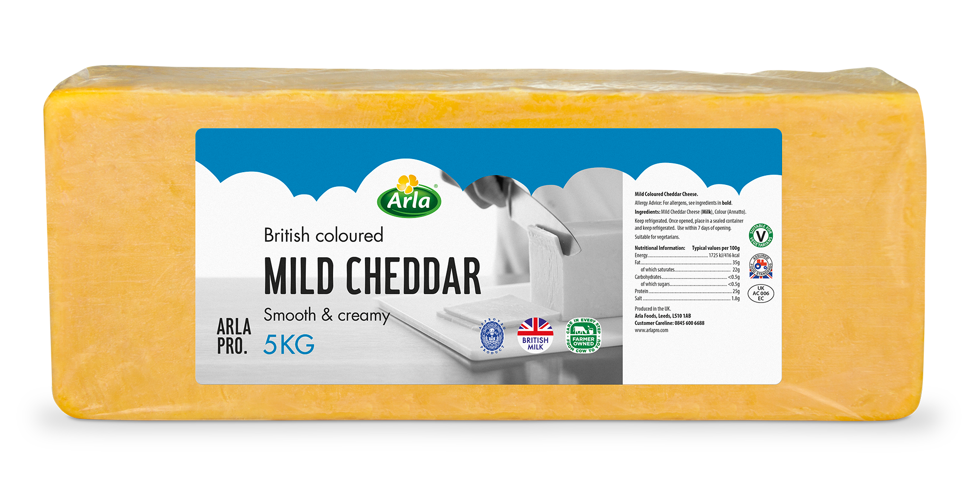 Arla Pro British Mild Coloured Cheddar Cheese Block 5kg