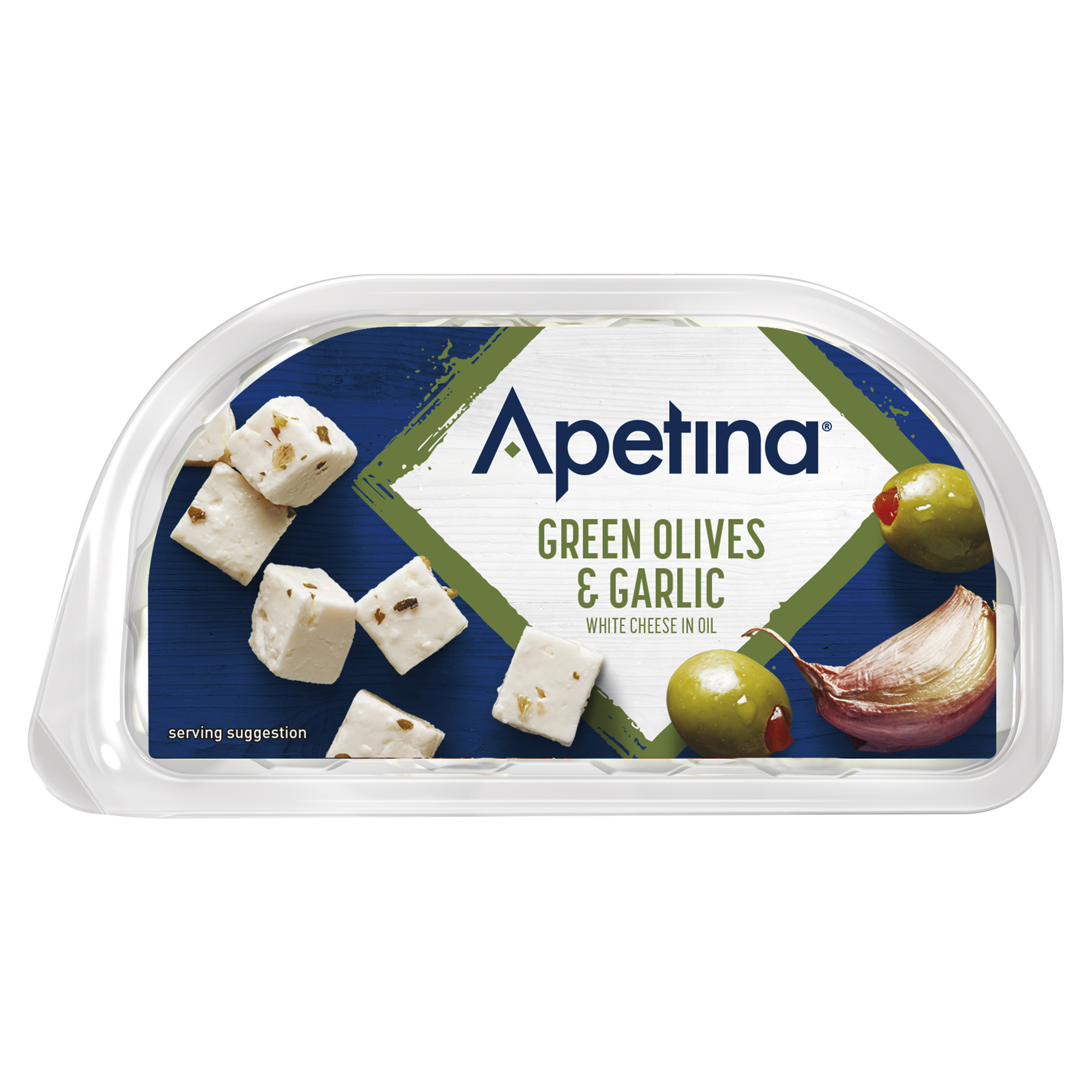 Apetina Green Olives & Garlic White Cheese Cubes in Oil 100g
