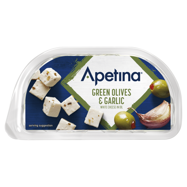 Apetina Green Olives & Garlic White Cheese Cubes in Oil 100g