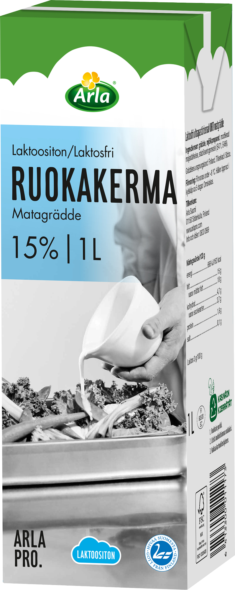 Arla Pro ruokakerma 15% laktoositon 1L (UHT)