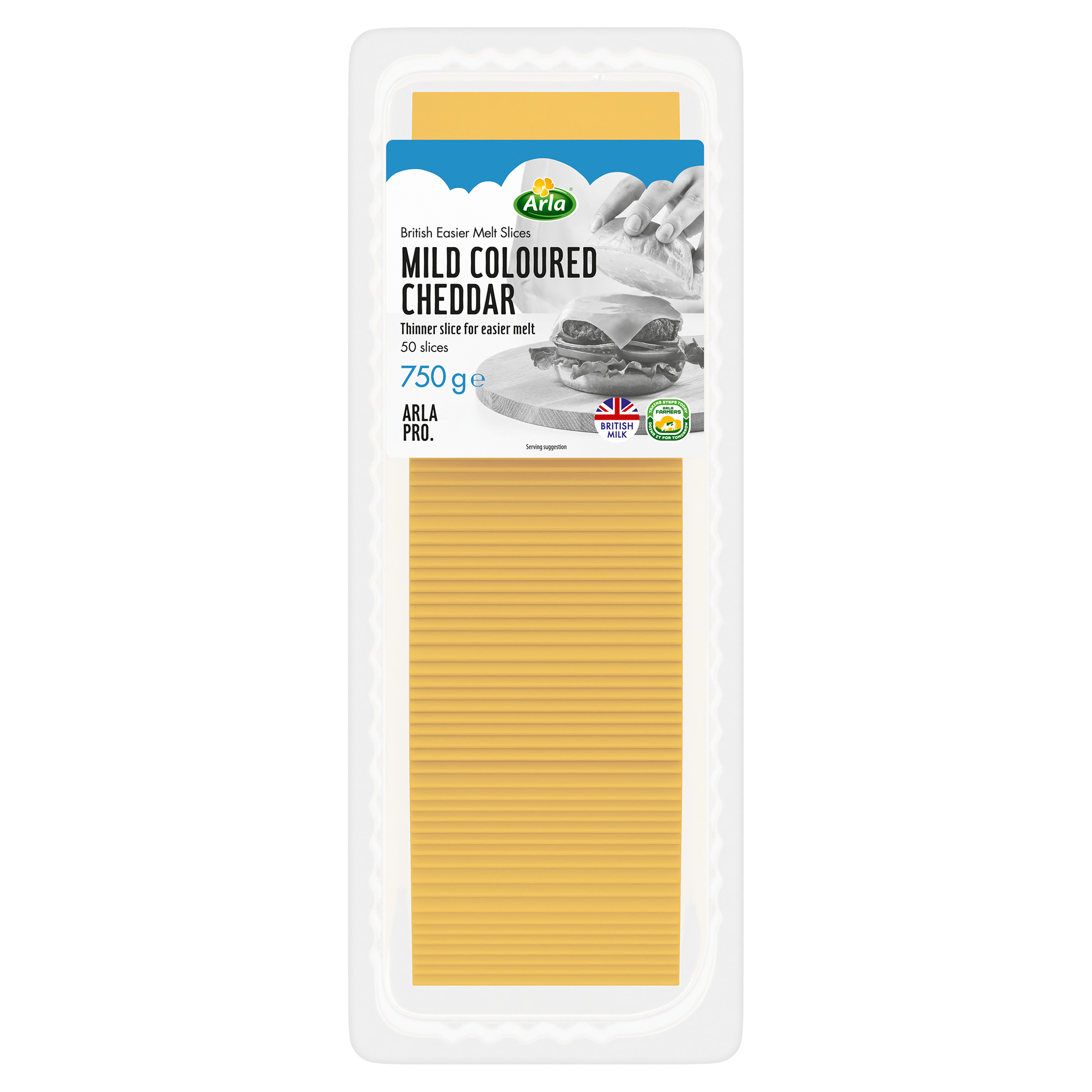 Arla Pro British Easier Melt Thinner Coloured Cheddar Slices 750g