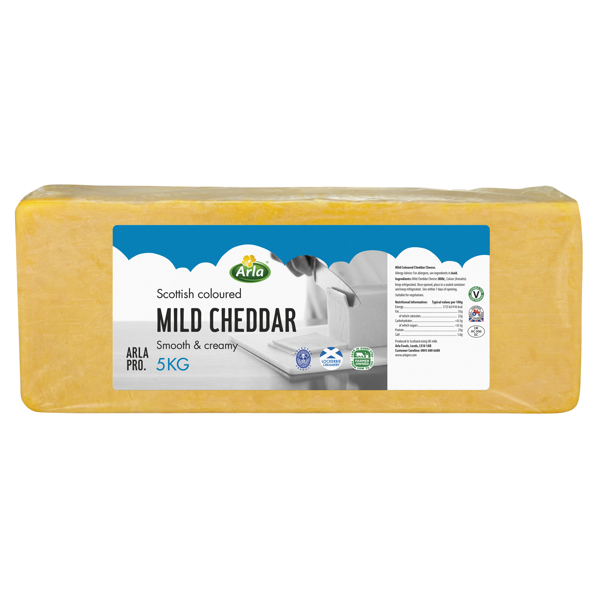 Arla Pro Scottish Mild Coloured Cheddar Cheese Block 5kg