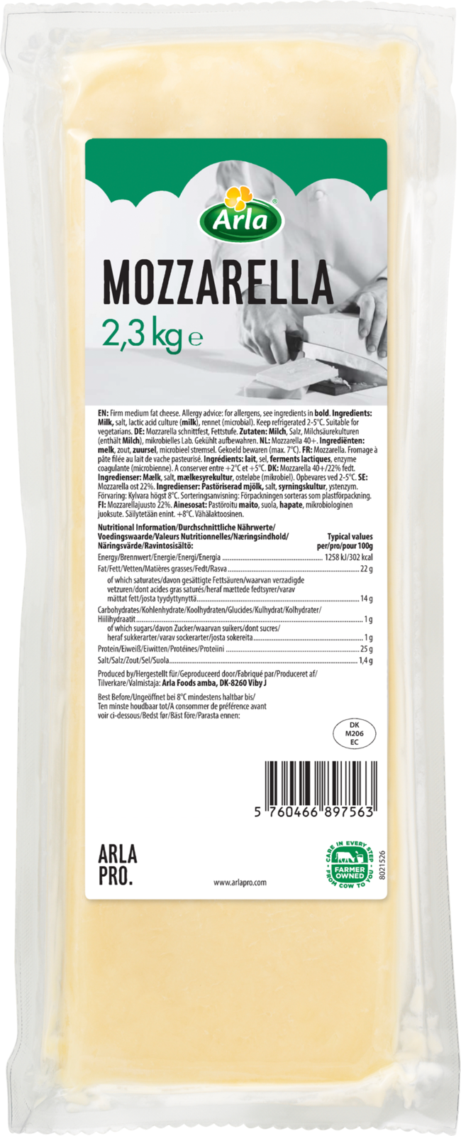 Arla Pro Mozzarella Cheese Block 2.3kg