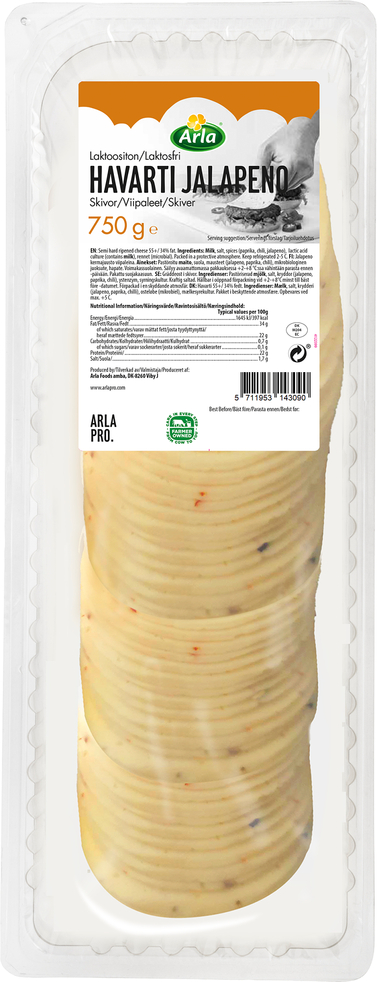 Arla Pro havarti jalapeno viipale 750g