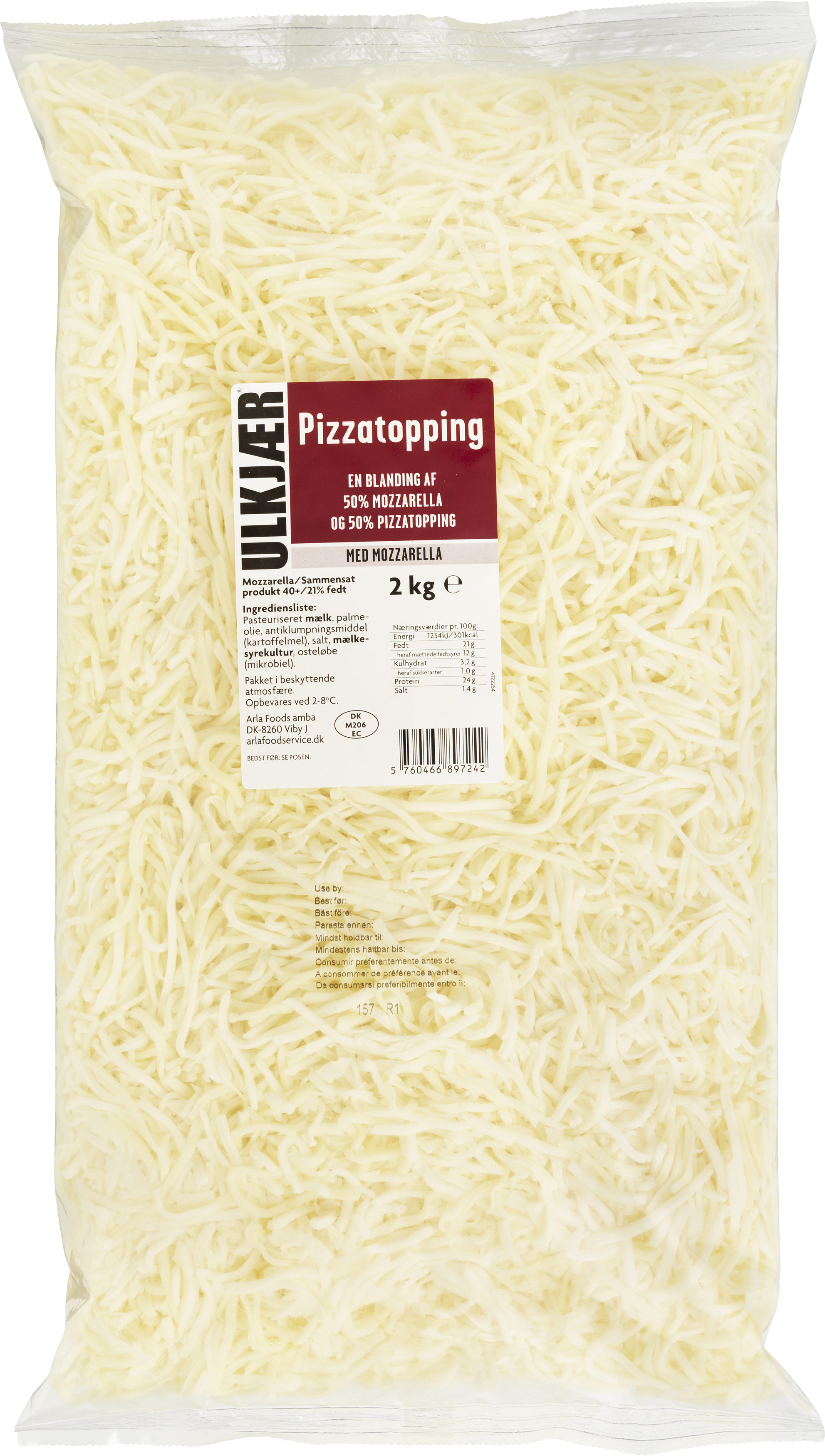 Ulkjær Pizzatopping med Mozzarella 2 kg