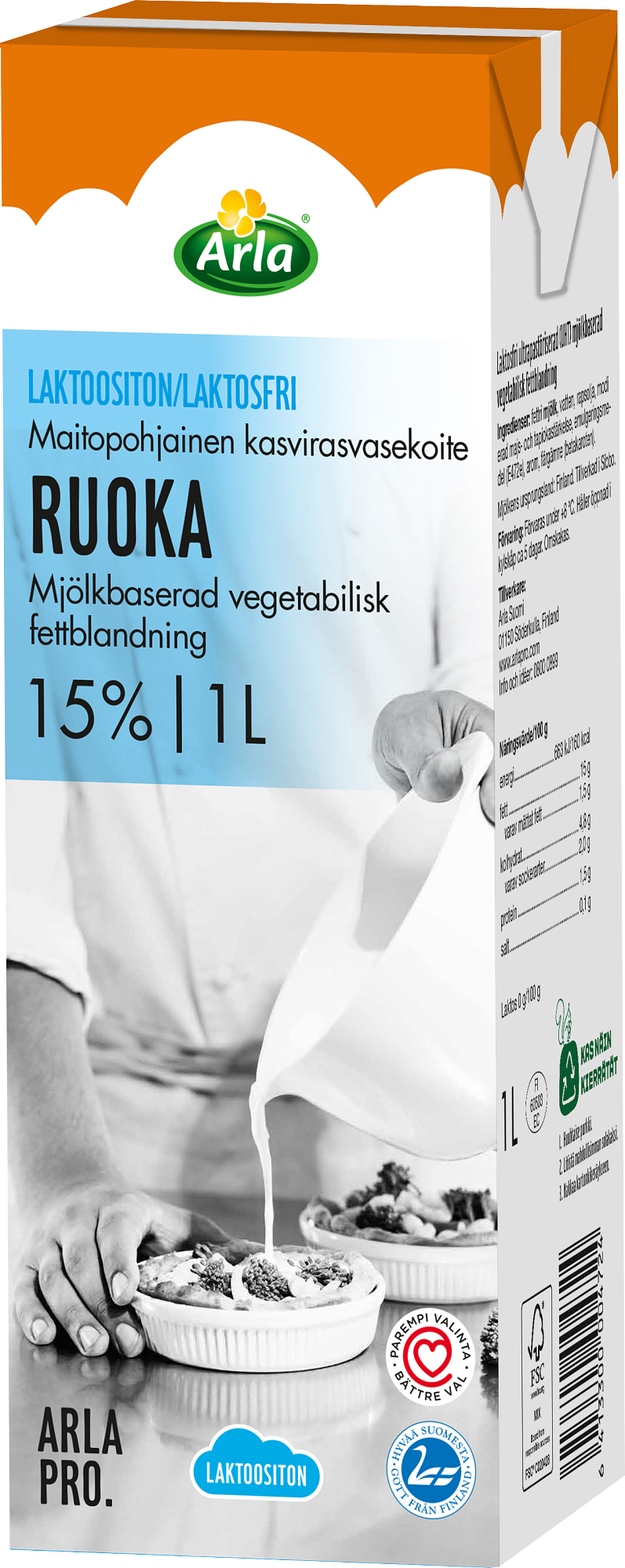 Arla Pro ruoka 15% laktoositon 1L (UHT)